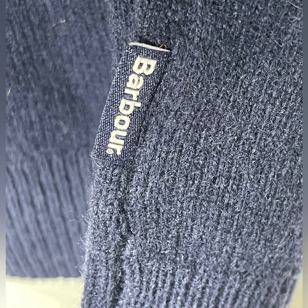 Barbour Hatfield Argyle 100% Wool Half Zip Knitted Sweater Jumper Navy Medium - Picture 7 of 11